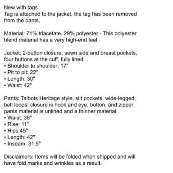 Talbots Black Pantsuit, 2-button closure, Size 16, NWT - Picture 17 of 17